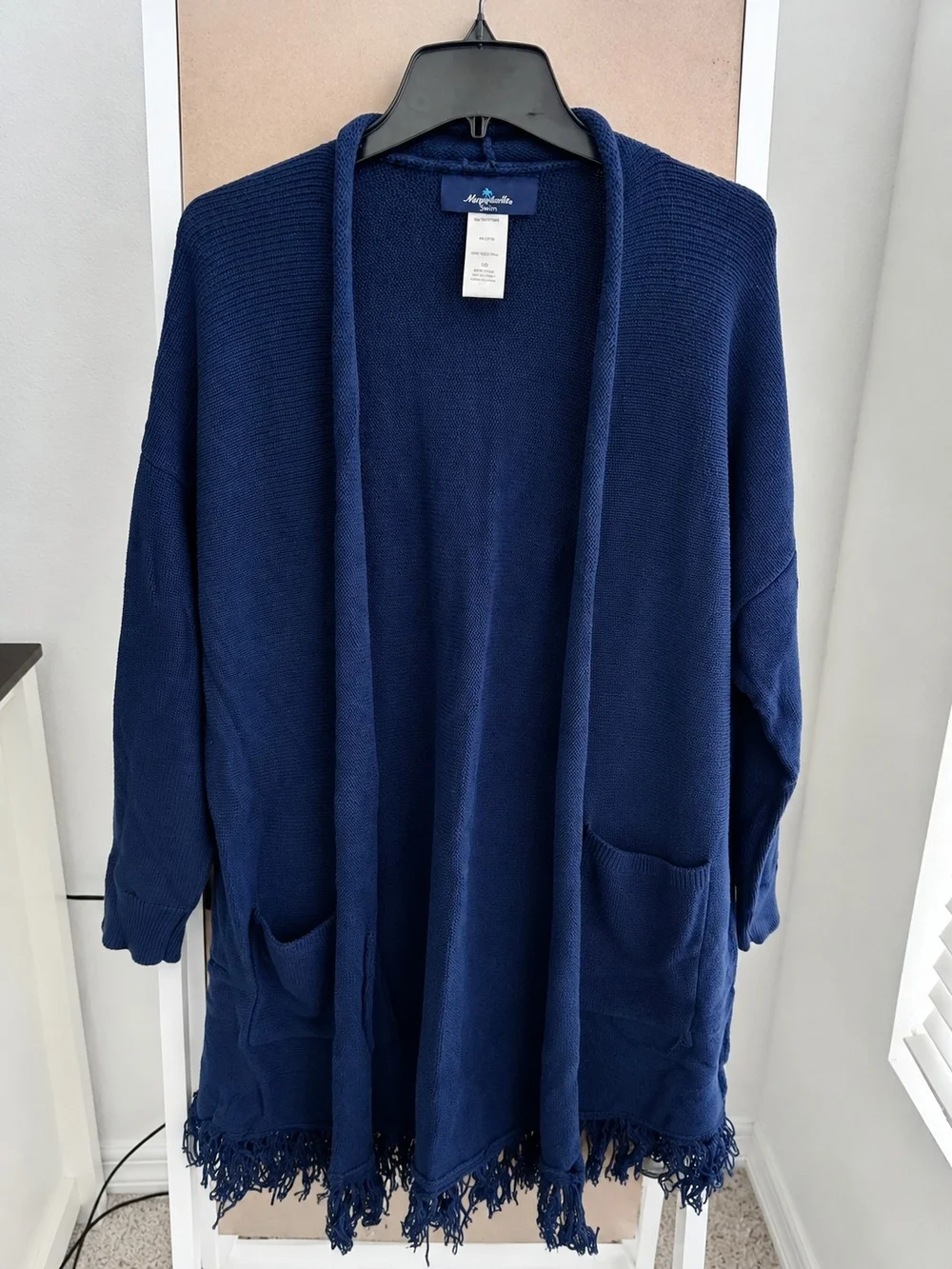 Margaritaville Navy Cotton Fringe Swim Cover Up Cardigan L